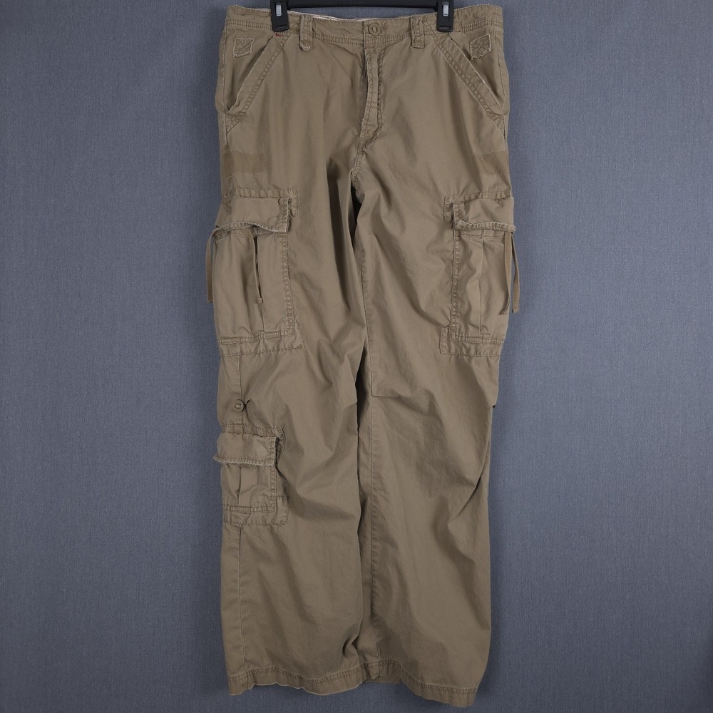 BKE Cabot Baggy Cargo Pants Mens 34 (Fits 35x33) Khaki Wide Leg Y2K Skater